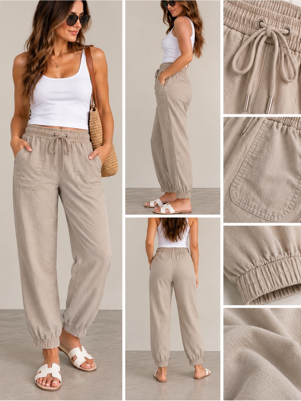 Dynamite Linen Blend Jogger Pants Beige XS